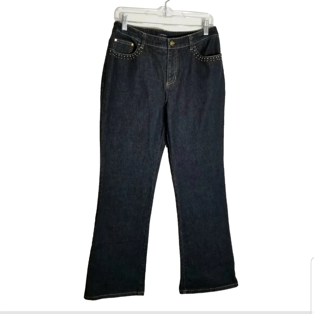 Jones New York Jeans Women's 6 Blue Bootcut Mid Rise Dark Wash Beaded Stretch